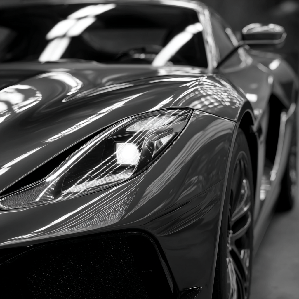 Detail of water droplets resting on carbon fibre weave surface
